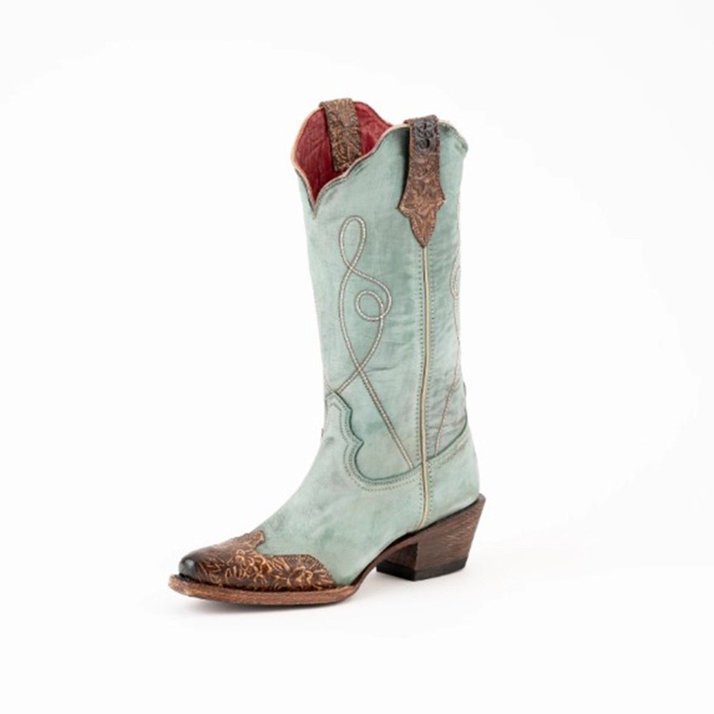 Ferrini Dusty Blue Tooled Tip Western Madison Boots Size 10 New in Box